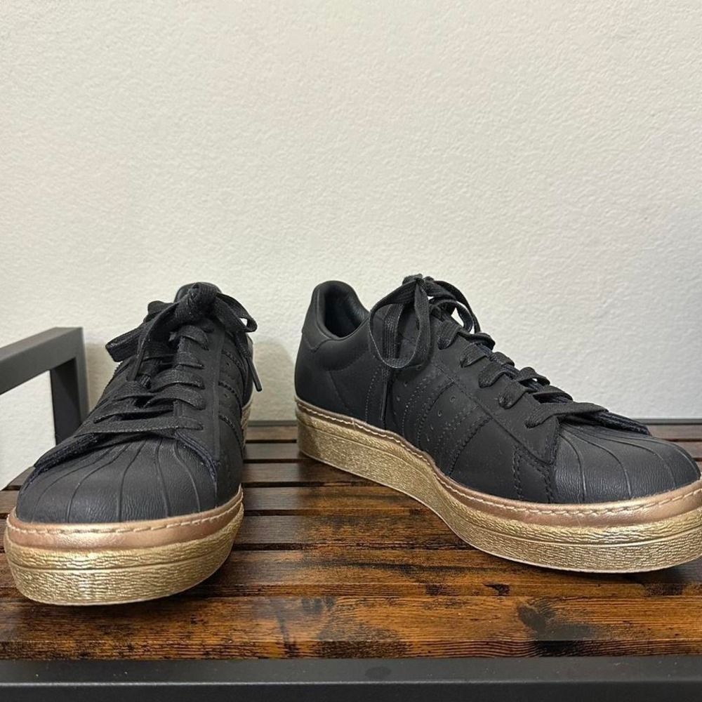 Adidas Superstar Bold Platform Sneakers Black Gold Leather B28041 Womens 8